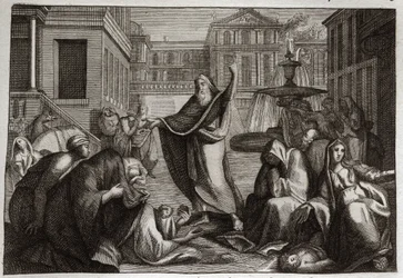 Bible of Royaumont, Old Testament: Penitence of the Ninivites. The inhabitants of Nineveh all penitence at the predication of Saint Prophet Jonah. Illustration from 1811