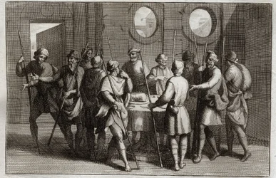 Bible of Royaumont, Old Testament: The Lamb of Easter. God Commands the Jews to Eat the Lamb of Easter. Illustration from 1811