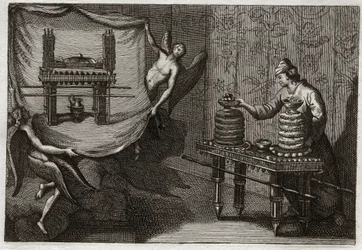 Bible of Royaumont, Old Testament: The table of proposal loaves in the Tabernacle. Illustration from 1811