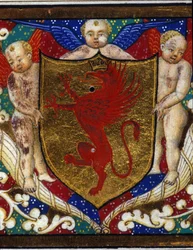 Blazon decorates a griffon crown on gold background (detail)