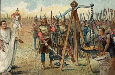 Brennus Putting His Sword in the Balance, 390 BC. Faced with the Resistance of the Romans, Brennus Agreed to Deal with the Roman Military Tribune Quintus Sulpicius.