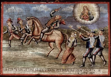 Brigandage, ex-voto in 1871: Countess Ursino has just been miraculously saved.