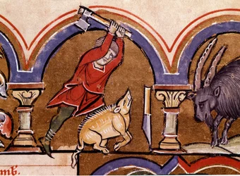 Calendar: November. The Pigs are Slaughtered. (Detail)