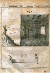 Camera obscura. Engraving in 