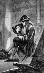 Captain Gabriel de Clieu (1687/1678- ca. 1774), commissioned by King Louis XIV in 1725 to bring back to Martinique a coffee plant, shares with it his ration of water to save it from the drought. 19th-century engraving