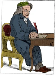 Playing card of the French Republic (1793), proclaimed in the National Convention on 21/09/1792, after the fall of the kingdoms: the character of the philosopher in the guise of the French writer and philosopher François-Marie Arouet, known as Voltaire