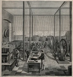 Celluloid: Celluloid Manufacture. Engraving from 1885 in 
