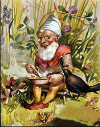 Character of the dwarf or farfadet eats soup