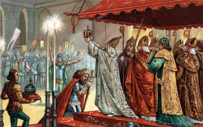 Charlemagne (742-814) crowned by Pope Leo III at St Peter
