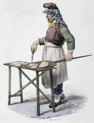 Cheese merchant in Italy - lithography