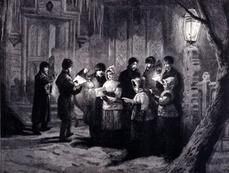 Christmas Night in Canada: readings and prayers. 19th century engraving