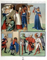 Civilian costumes in the Middle Ages from the 14th to the 15th century. In The historical costume by A. Racquet