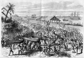 Cochinchina: Annual dragon procession organized by the congregation of Saigon in 1865