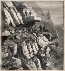 Construction of a Mountain Road in the Alps (Engraving in La Science francaise)