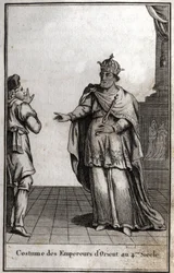 Costume of Eastern Emperors in the 4th century. Engraving in 