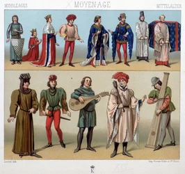 Costumes and musicians in the Middle Ages from the 13th to the 15th century. In 