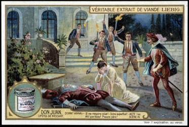 Donna Anna Discovers Her Dead Father - Act I, Scene 4 from Don Juan (Don Giovanni), Opera by Mozart - Liebig Chromolithography