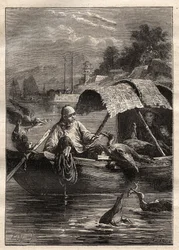 Embassy of Lord George McCartney (1737-1806) in China (1792-1793): The bird Leut-ze, stands for fishing (cormorant fishing) - illustration from 