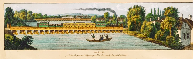 Emperor Ferdinand Railway: The Train Passes the Second Railway-Bridge