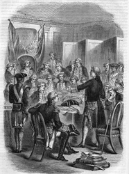 English Admiral Augustus Keppel before the Council of War after the Naval Battle of Ouessant on 27 July 1778.