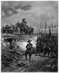 Oliver Cromwell at the Battle of Marston Moor, 2 July 1644 (engraving 19th century)