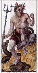 Engraving on a map of a 19th century tarot game.