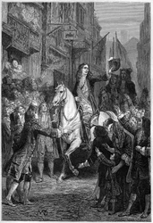 Entry of William III of England into London after his defeat against French troops - Triumphant entry of William III of Orange-Nassau to London in 1692 - engraving in 