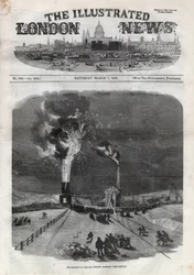 Explosion at the Lund Hill coal mine in Barnsley, England. Engraving in 