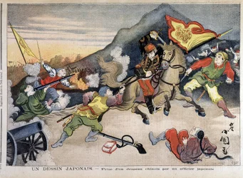 First Sino-Japanese War: Taking a Chinese Flag by a Japanese Officer - in 