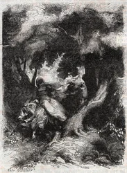 Flight of Angelica During the Battle - Engraving from 