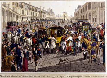 Fontainebleau. The Departure of Napoleon Bonaparte for the Island of Elba. 20/04/1814. Engraving of the 19th Century