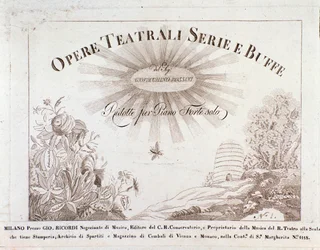 Frontispiece for musical scores of Opere teatrale serie e buffe by Gioacchino Rossini