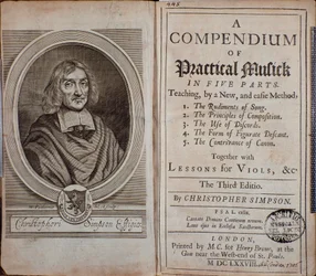 Frontispiece of Compendium of Practical Music with portrait of Christopher Simpson