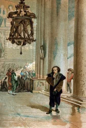 Galileo Galilei (1564 - 1642) observing the oscillation of the lamp of the Cathedral of Pisa. From 