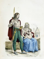 Gallic family of primitive times - in “Costumes de Paris through the centuries”