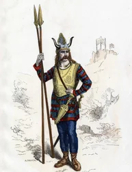 Gallic leader before the Roman conquest - in “The Civil and Military Costumes of the French through the Centuries, Paris, F. Roy, 1882”
