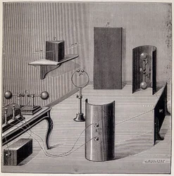 General layout of the experiments of Heinrich Hertz (1857-1894) on electric waves - in 