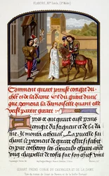 Girart takes leave of the knight and the lady - facsimile of a 15th-century illumination