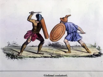 Gladiator Fight. 19th Century Engraving