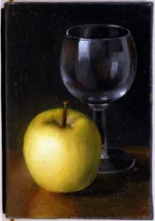 Glass and yellow apple (Still life)
