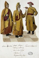 Grand Lama and Lama Lao-Tseu visiting the court of Beijing - engraving