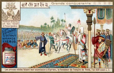 Great Conquerors: The Medes Princes Submitting to Cyrus II the Great (559-529 BC), Founder of the Persian Empire in 538 BC - Liebig Chromolithography