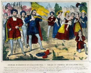 William Tell (legendary hero of Swiss independence). The barbarian Gesler forces William Tell to remove with an arrow an apple placed on his child