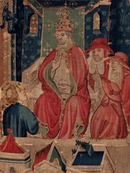 History of Saint Piat and Saint Eleuthère, Scene 9 Saint-Éleuthère is confirmed as the bishop of Tournai. (detail) The scene with the pope.