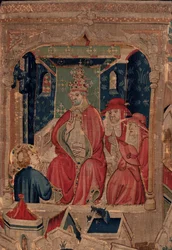 History of Saint Piat and Saint Eleuthère, Scene 9 Saint-Éleuthère is confirmed as the bishop of Tournai. (detail) The scene with the pope.
