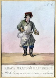 Honey and raspberry beverage dealer in Russia in the 19th century