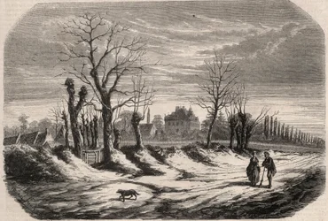 House of George Sand (Aurore Dupin), Baroness Dudevant to Nohant Vic in the Indre. Engraving in 