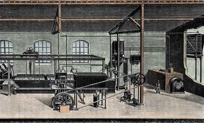 Ice manufacture: customs installation. 19th century engraving