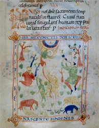 Illuminated Page of Sheep and Shepherds, Part of the Codex of Varmondo, c.1000