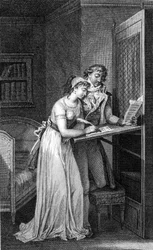 Illustration of the book “Dangerous Liaisons” by Choderlos De Laclos (1741 - 1803). Engraving from the beginning of the 19th century